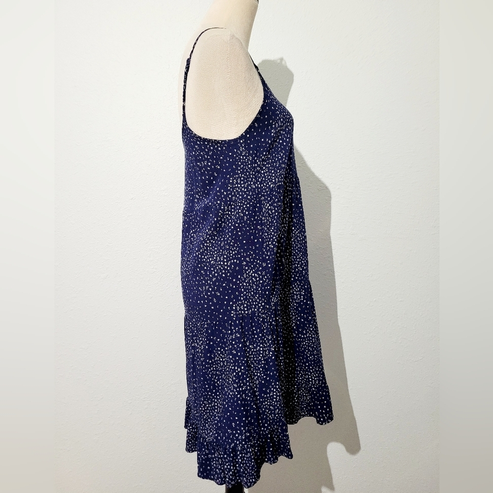 Pink Rose Navy Blue Floral Ruffle Hem Mini Dress Size Medium Boho Summer Tank - Picture 4 of 11